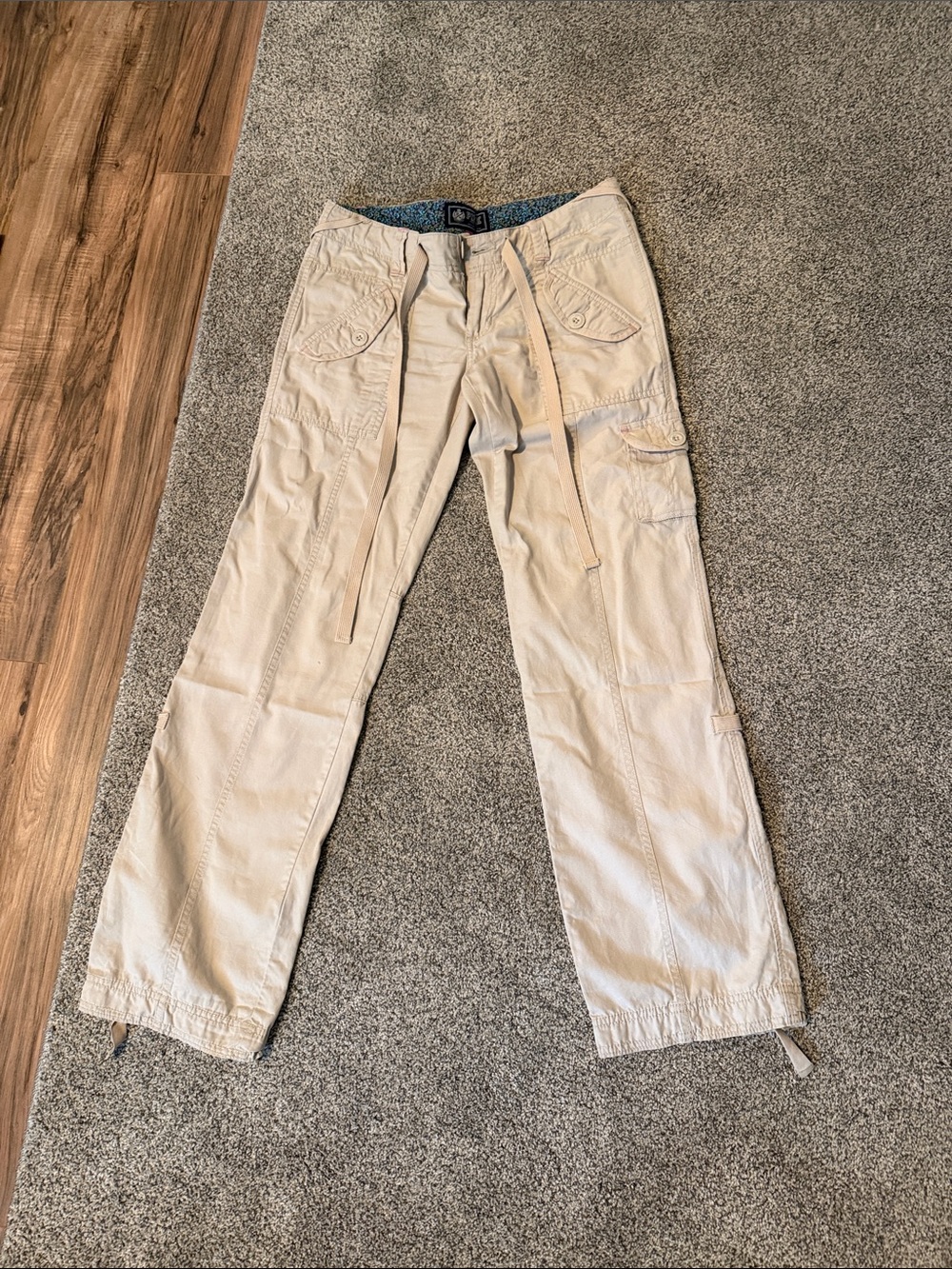 PINK Women’s Beige Cargo Pants with Drawstring Waist